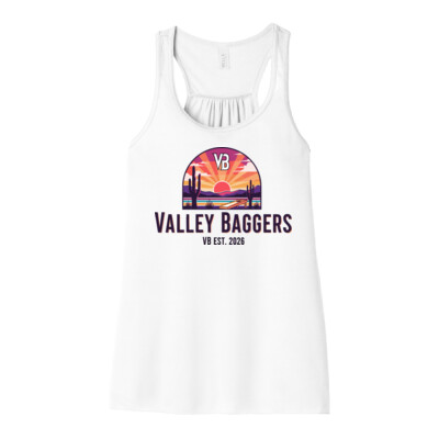 Ladies Flowy Racerback Tank - Valley Baggers Sunset Thumbnail